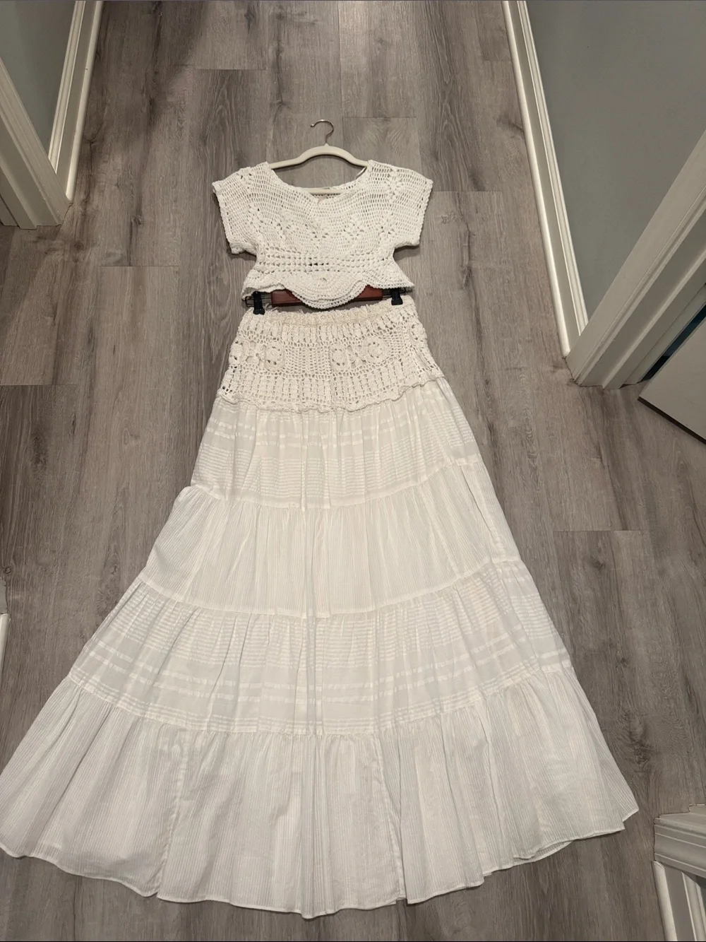 Free People White Tiered Crochet Waist Maxi Skirt and top (its a set ) - Picture 1 of 4
